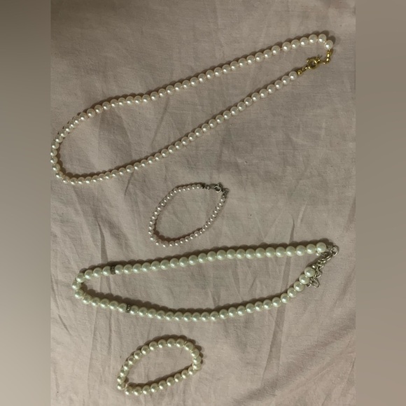 pearl necklace sets bundle necklace & bracelet sets diamonds & Pearl pink white - Picture 4 of 4